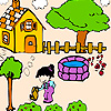 Beautiful garden and farmgirl  coloring