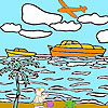 Deserted island and ships coloring