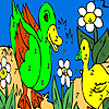 Green ducks in the lake coloring