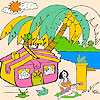 Hawaiian girl  and birds coloring