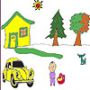 Little child in the garden coloring