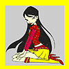 Long haired girl coloring