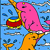 Pink ocean dolphins coloring