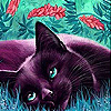 Sleepy cat in garden slide puzzle