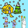 Snow and children coloring