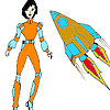 Space Woman and rocket coloring