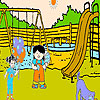 Two friends in the park coloring