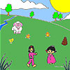 Two girls in the farm coloring
